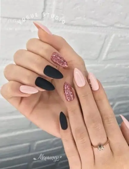 February Nail Ideas - Striking Contrasts with Dark and Soft Colors