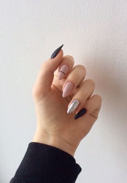 February Nail Ideas - Edgy Black and Silver Contrast