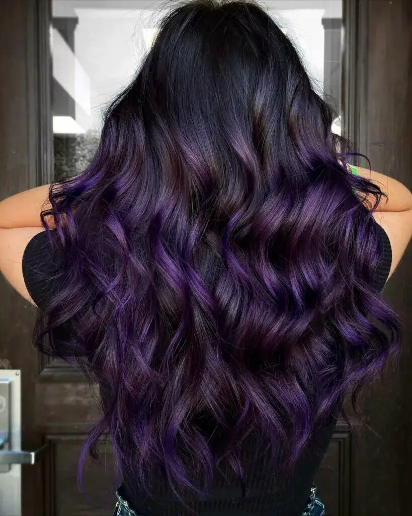 Luscious Locks: Long Brown Hair with Purple Highlights