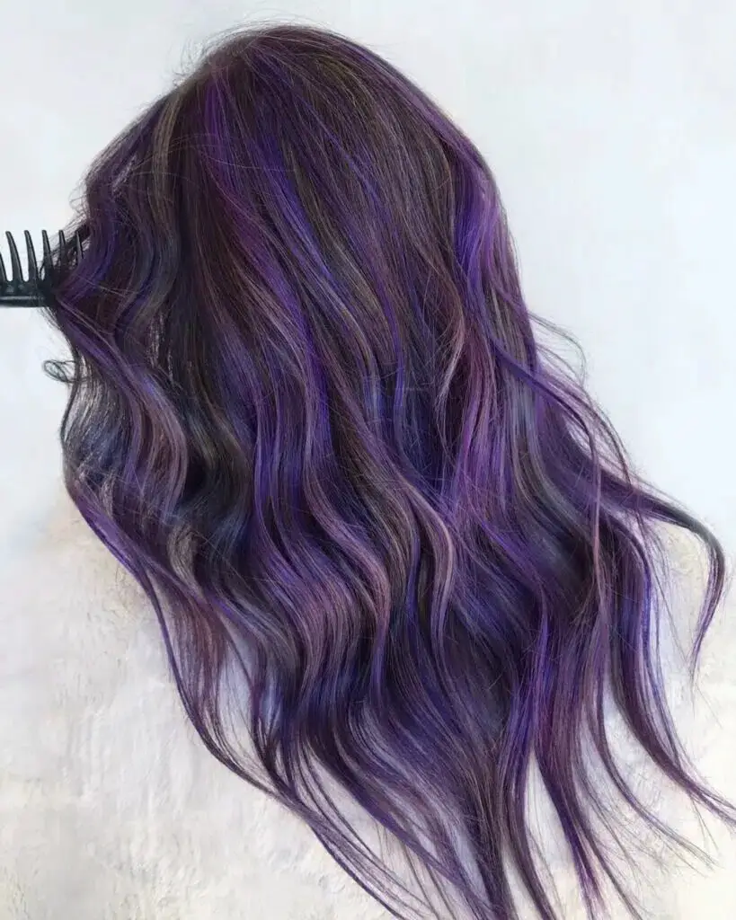 Mystic Beauty: Dark Purple Balayage on Brown Hair