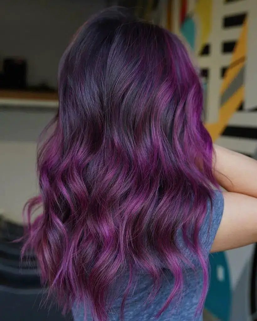 Decadent Delight: Purple Balayage on Dark Chocolate Hair