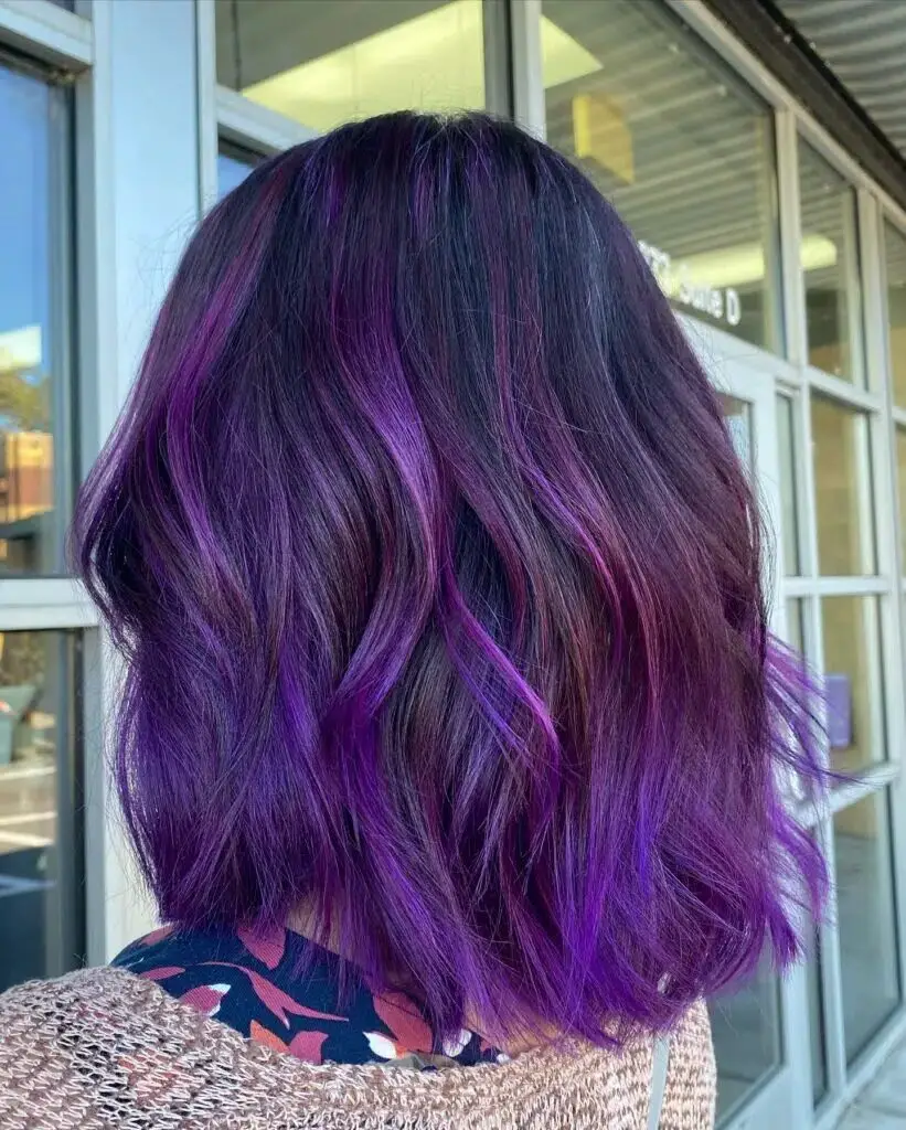 Playful Palette: Purple-Pink Balayage on Dark Hair