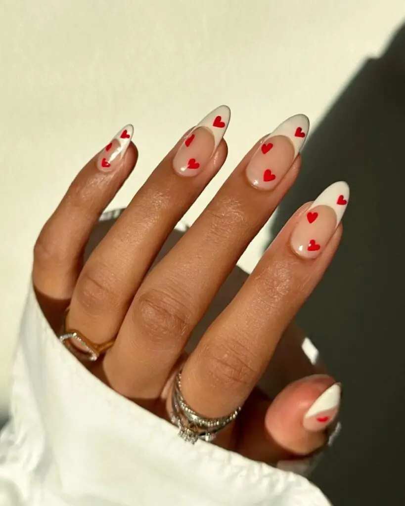 Valentine’s Day Nails - Hearts on Classic French Mani 2024: Timeless Elegance Reimagined