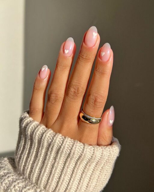 Iram's White Hearts: Elegant February Nail Designs