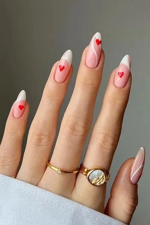 45 Easy Valentines Day Nails Ideas: French Tip Nails with a Romantic Twist: Valentines Day Nails Ideas