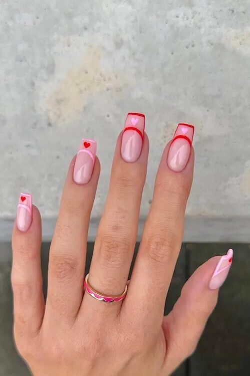 45 Easy Valentines Day Nails Ideas: French Tip Nails with a Romantic Twist: Valentines Day Nails Ideas