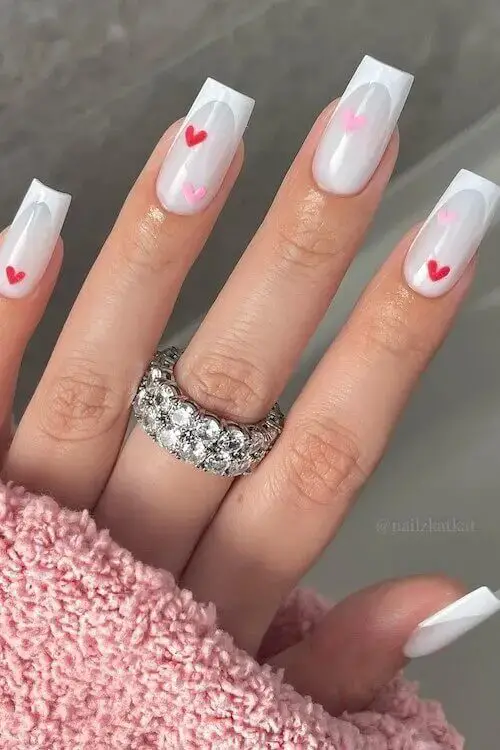 45 Easy Valentines Day Nails Ideas: French Tip Nails with a Romantic Twist: Valentines Day Nails Ideas