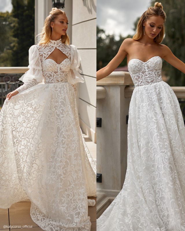 convertible wedding dress lace with detached skirt katy corso