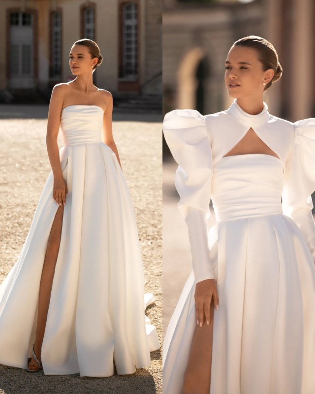 convertible wedding dress with sleeves cape simple daria karlozi