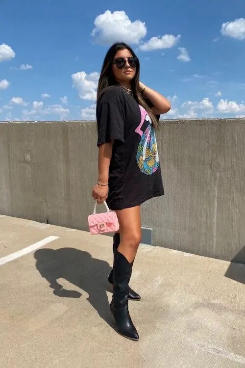 Oversized Elegance: How to Rock Cowboy Boots with Shirt Dresses