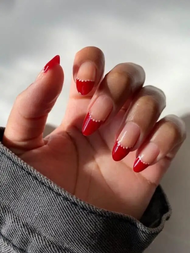 Valentine’s Day Nails | Red French Manicure with Delicate Dot Details