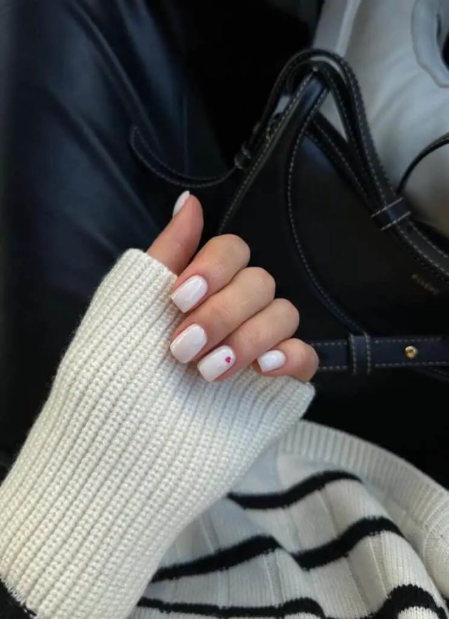 Valentine’s Day Nails | White Manicure with a Striking Red Heart Detail