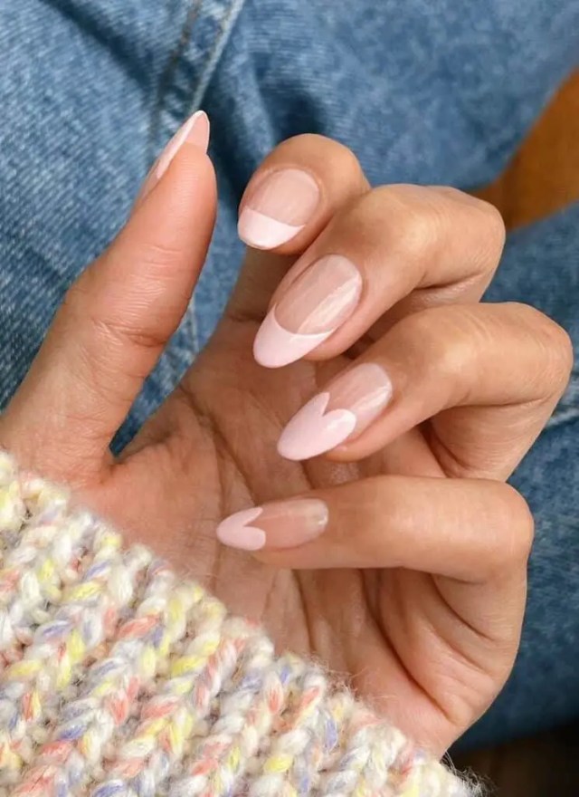 Pastel Pink Polish and Heart Shaped Tips - Valentine’s Day Nails
