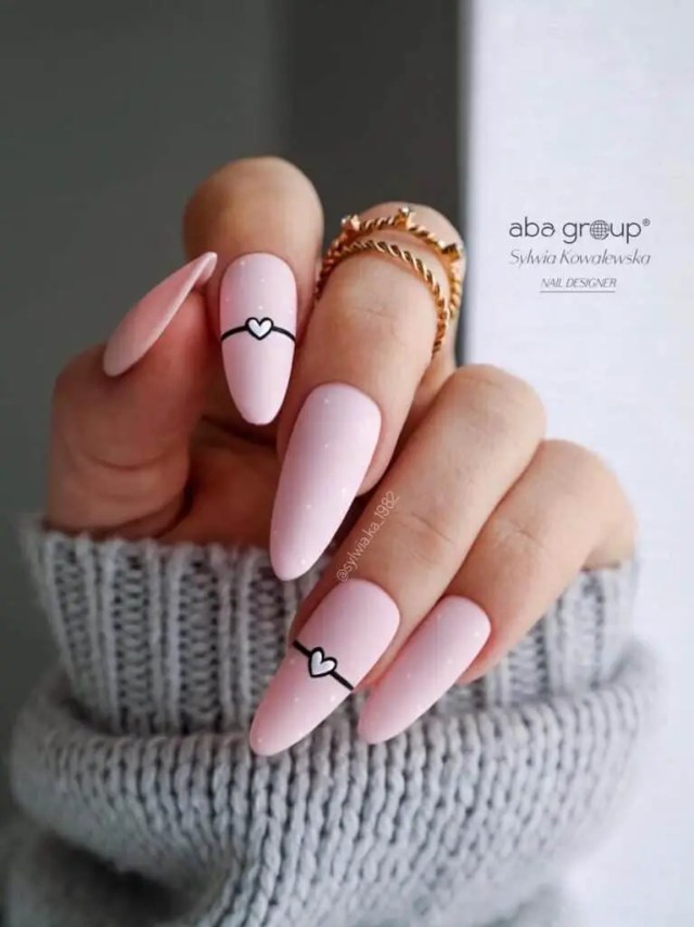 Valentine’s Day Nails | Soft Pink Nails with Chic Black and White Details