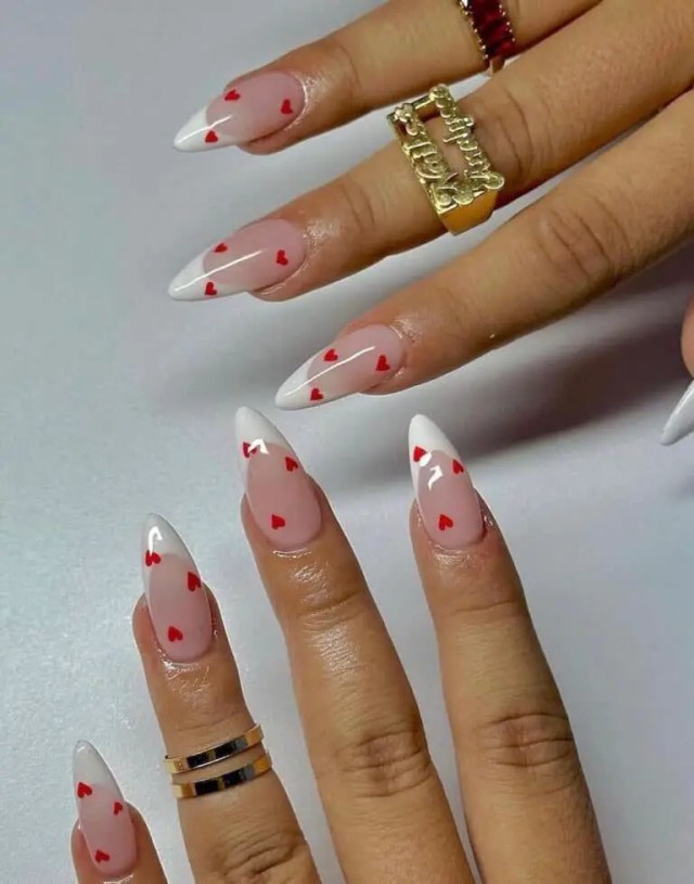 Valentine’s Day Nails | White Tips and Dainty Red Hearts - Simple and Lovely