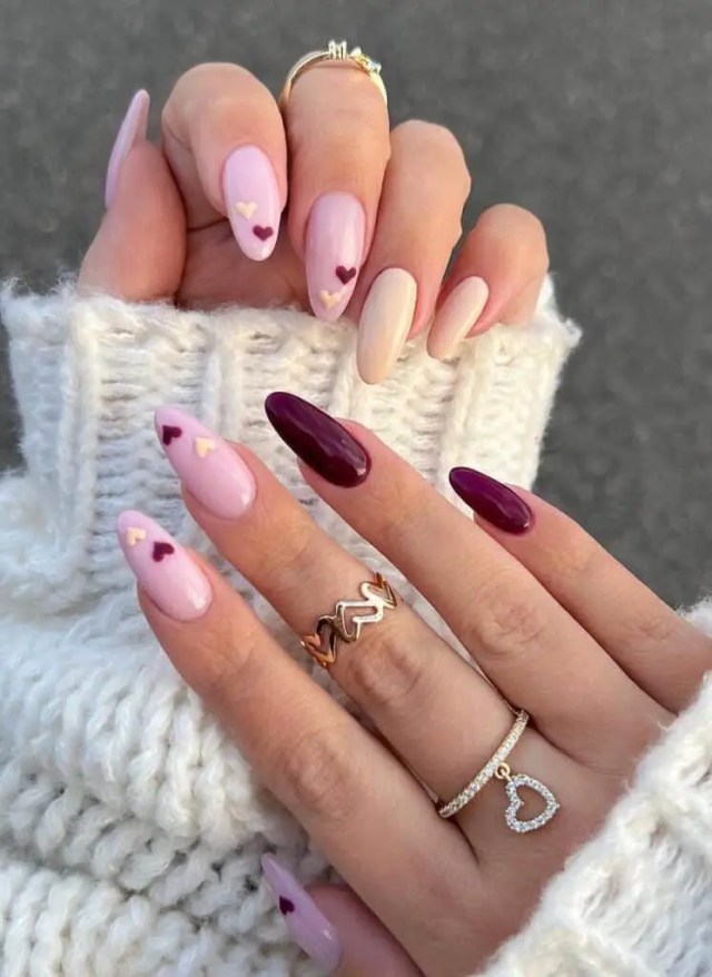 Valentine’s Day Nails | Burgundy and Beige Valentine’s Manicure - Classic Elegance