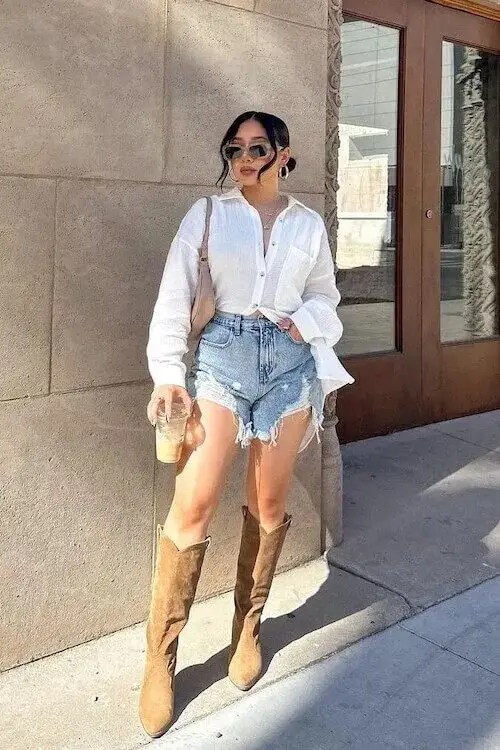 Cowboy Boots Outfits: Button Down Shirt and Cowboy Boots Outfits