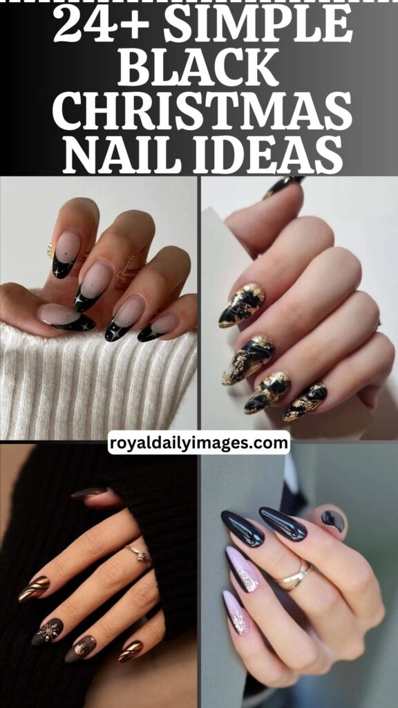 Chic Holiday Nails: 24+ Simple Black Christmas Nail Ideas