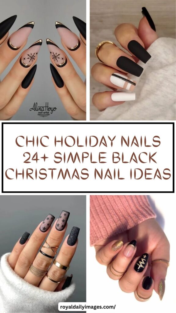 Chic Holiday Nails: 24+ Simple Black Christmas Nail Ideas