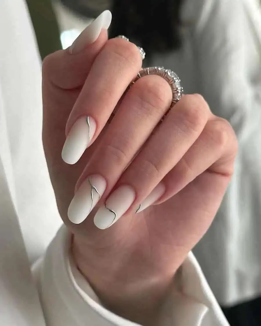 White Ombre Nails w/ Silver Details