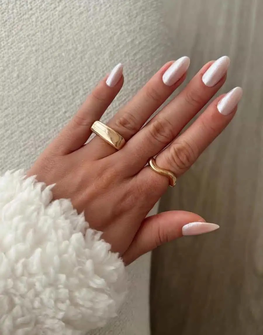 Chrome White Almond Nails