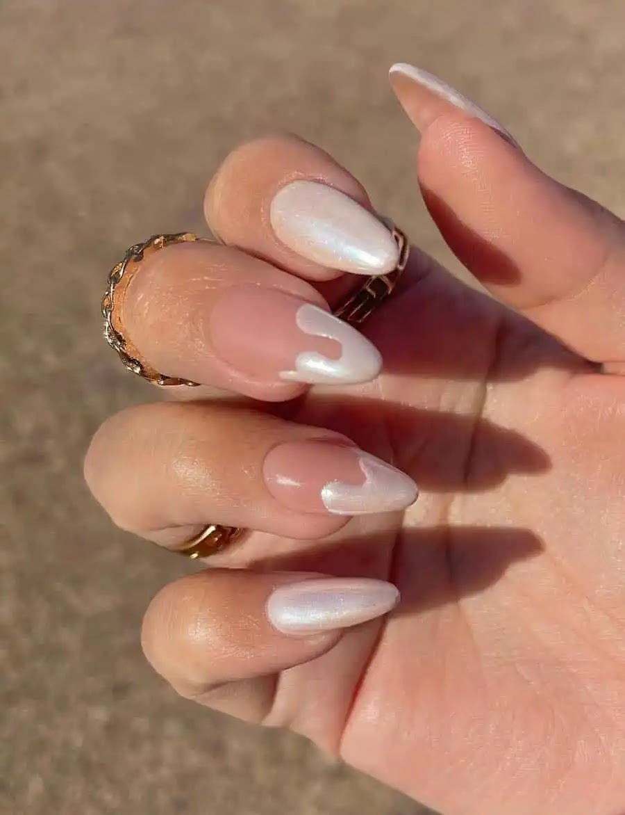 White Pearly Nails + Drip Details