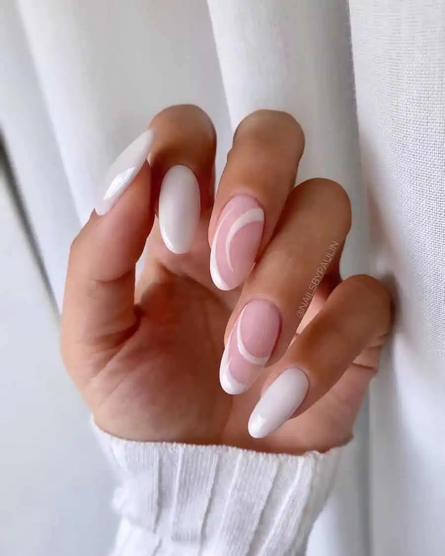 White Mani w/ Line Art Accent Nails