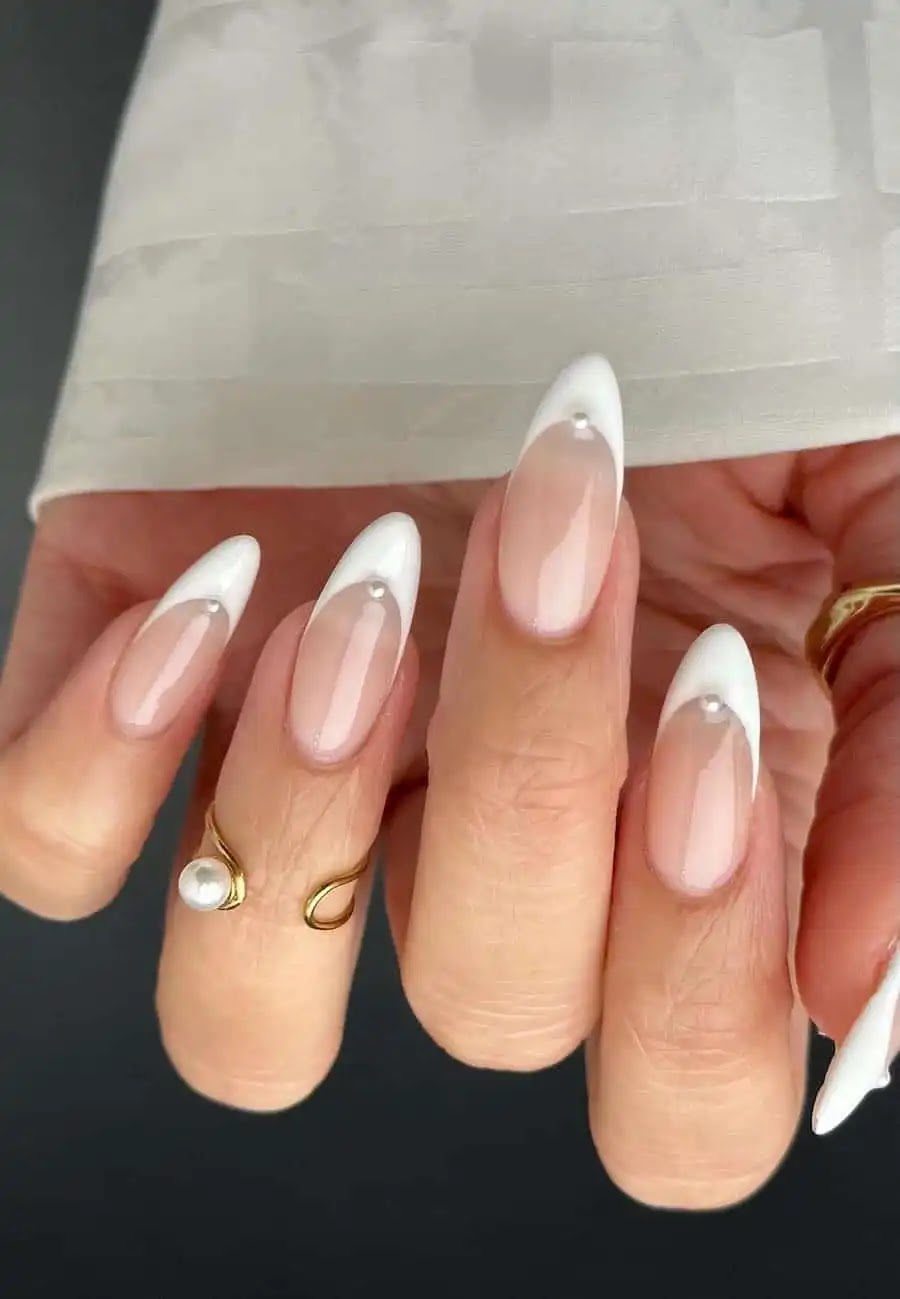 White French Tips + Pearl Accents