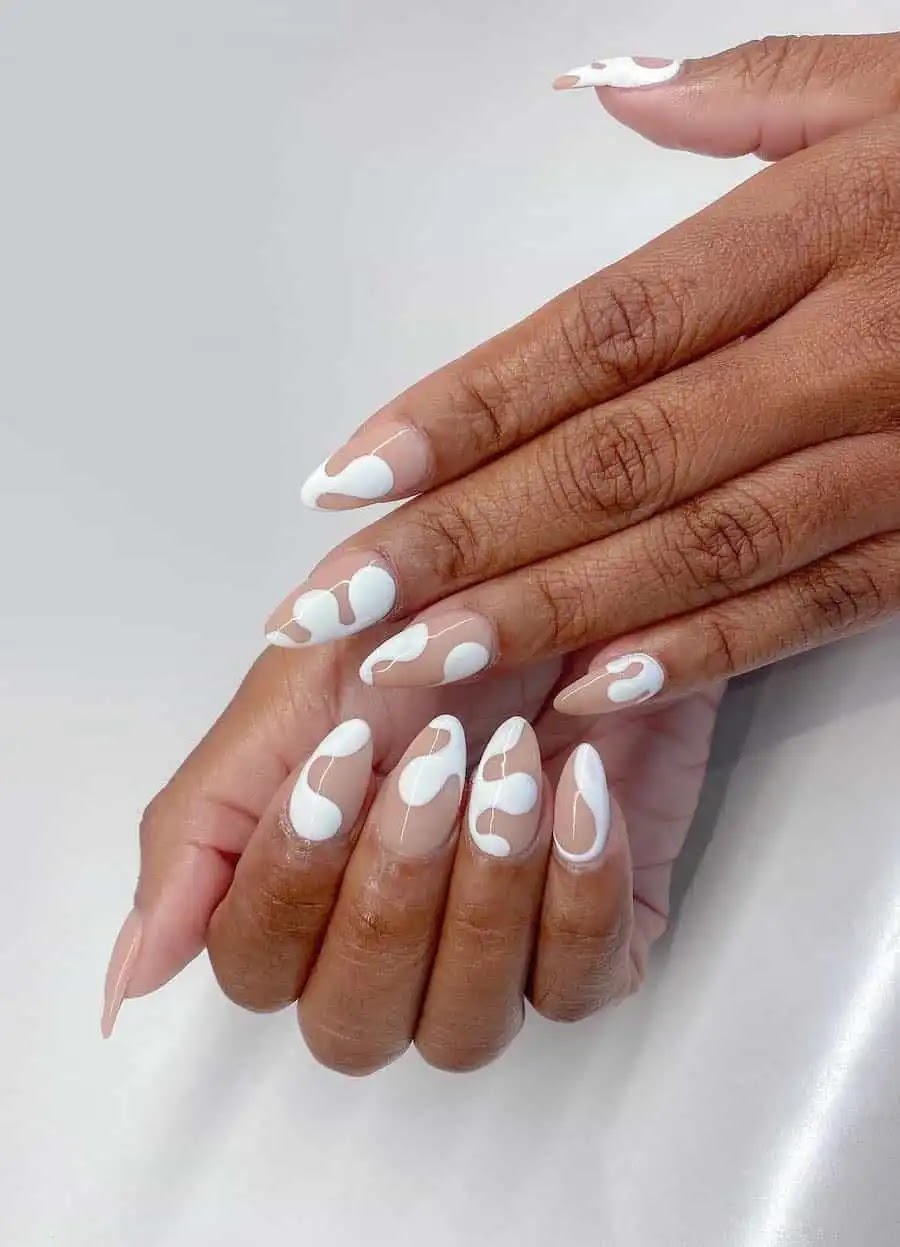 White Drip Nail Art + Nude Nails