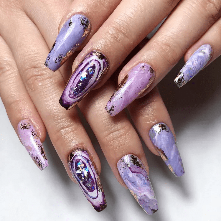 Amethyst Crystal Marble Nails