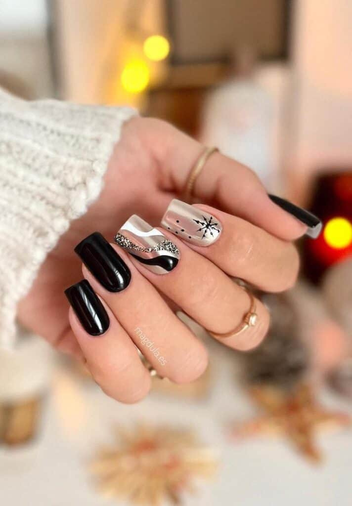 Black & Silver Nails w/ Waves