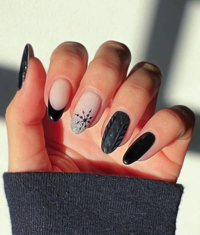 Silver Ombre + Sweater Nails w/ Snowy Art