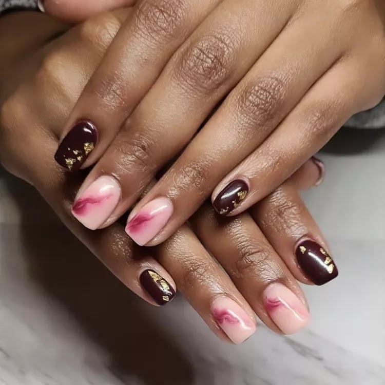 Burgundy Nail Designs Gold Foiled Burgundy | Fall Nails