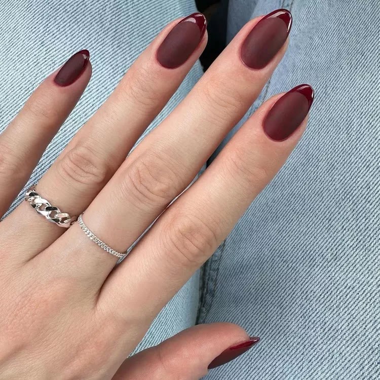 Burgundy Nail Designs - Dual-Finish French | Fall Nails