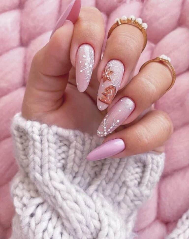 Shimmering Pink Polish and Gingerbread Nail Art