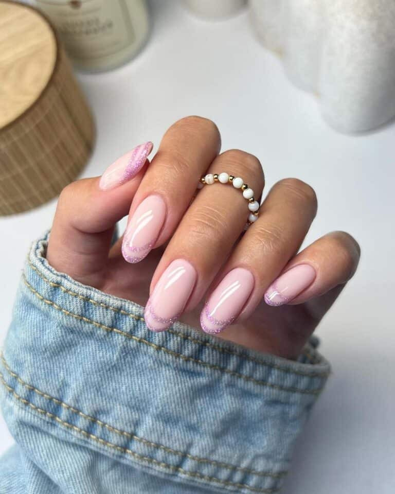 Glittery Pink French Tip Outlines for Stylish Pink Winter Nail Designs