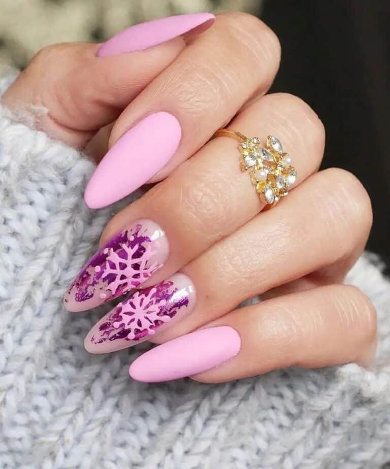 Light Pink Polish and Metallic Magenta Nail Inspiration