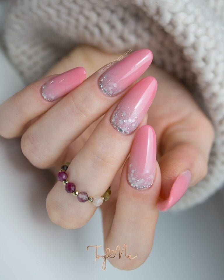 Chunky Silver and Light Pink Ombre Nail Ideas