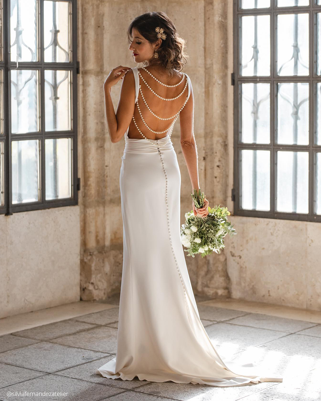 vintage inspired wedding dresses sheath simple backless with pearls silviafernandezatelier