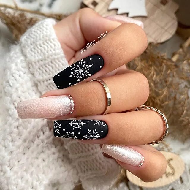 Winter Nail Designs | Edgy Black and Pink Winter Nails for a Bold Statement