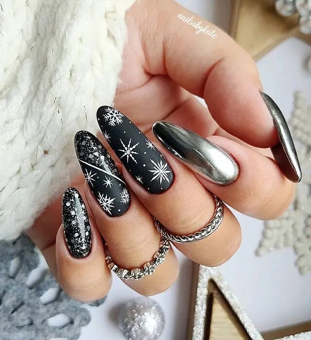 Winter Nail Designs | Classic Black Winter Nails with a Timeless Appeal