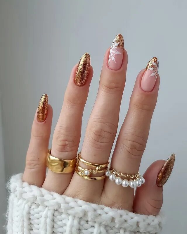 Winter Nail Designs | Chic Pink and Gold Nails for a Glamorous Look