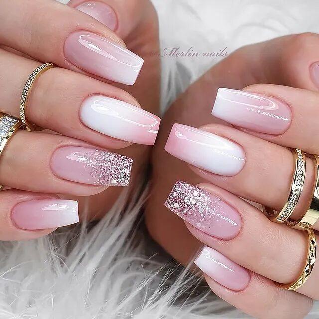 Winter Nail Designs | Pink and White Ombre Nails for a Subtle Gradient Look