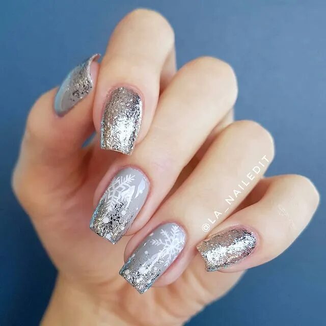 Winter Nail Designs | Chic Gray Glitter Wintery Nails for a Sophisticated Look