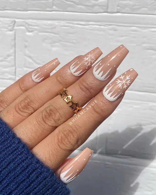 Winter Nail Designs | Nude Nail Art Featuring Chic Wintery Accents