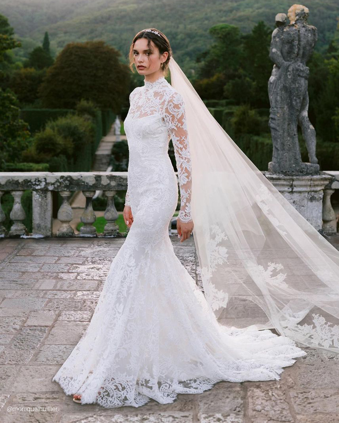 fall wedding dresses sheath lace with long sleeves moniquelhuillier