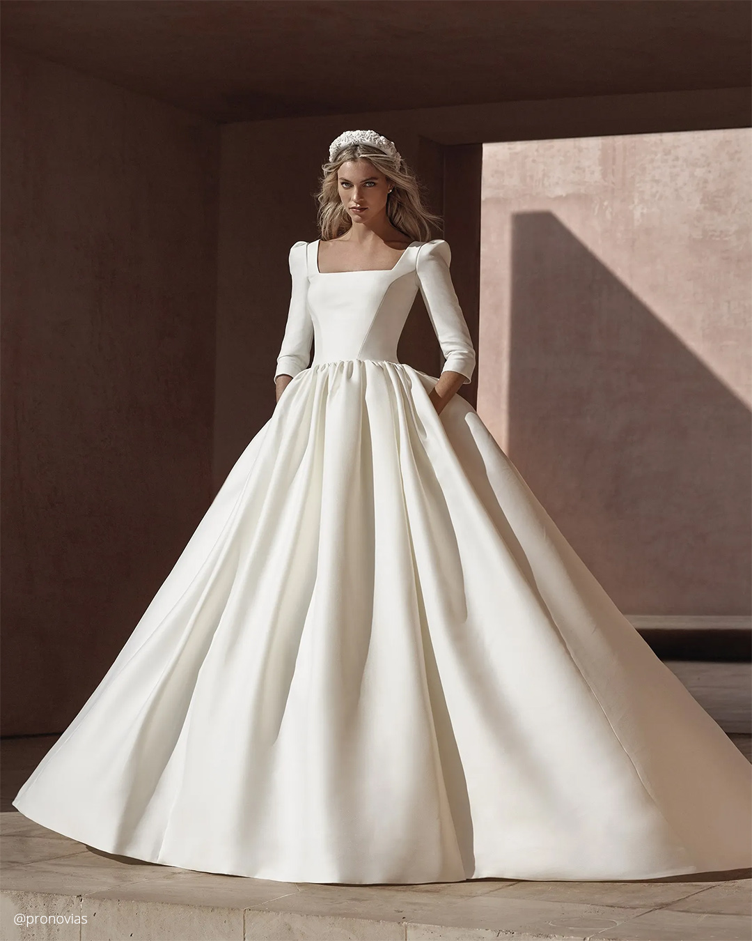 fall wedding dresses simple ball gown with long sleeves pronovias