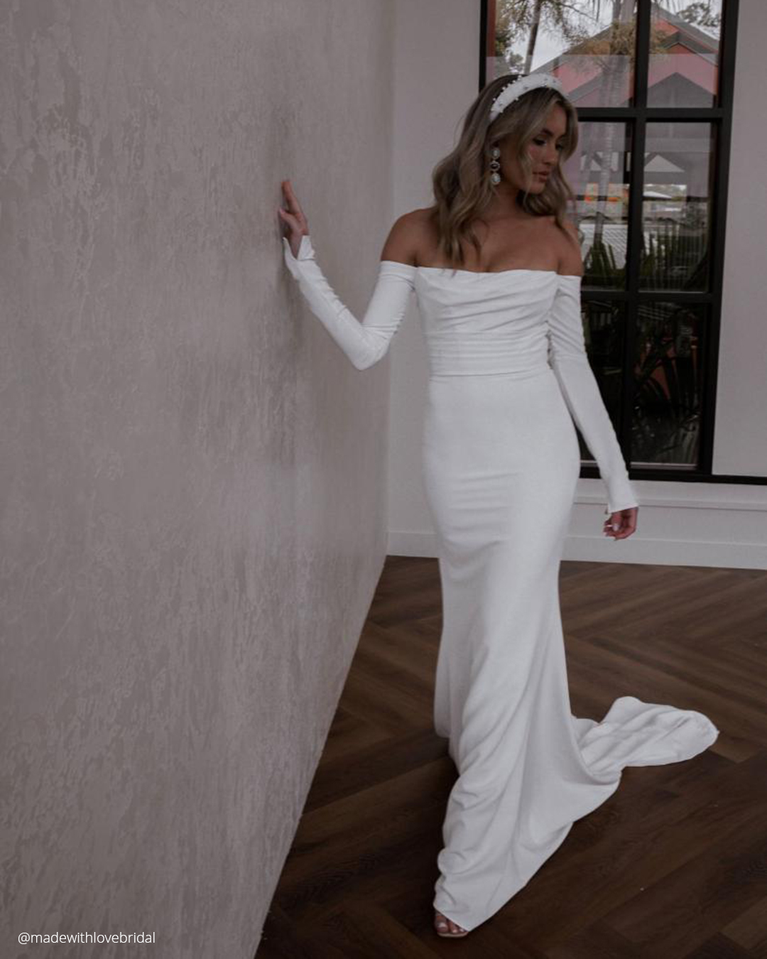 fall wedding dresses simple with long sleeves off the shoulder made with love