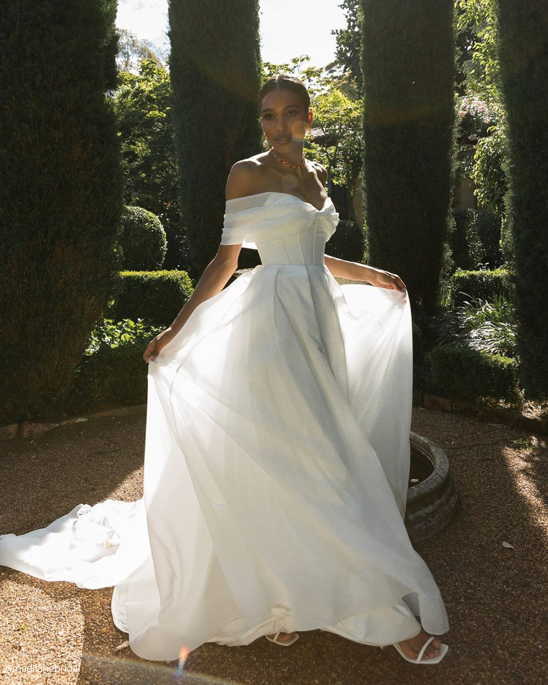 a line wedding dresses simple off the shoulder neckline madilane