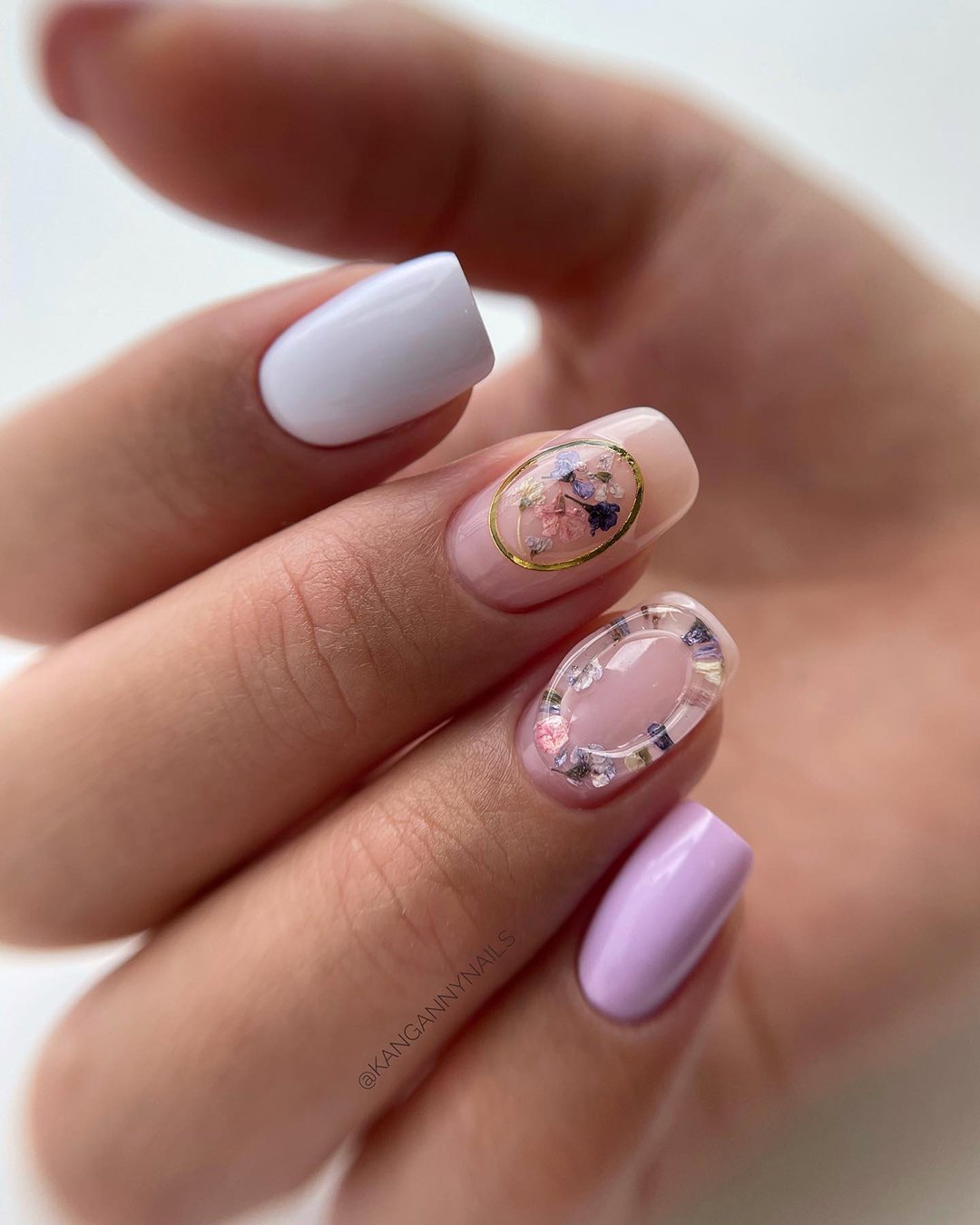 wedding nails design light violet acrylic design with flowers kangannynails